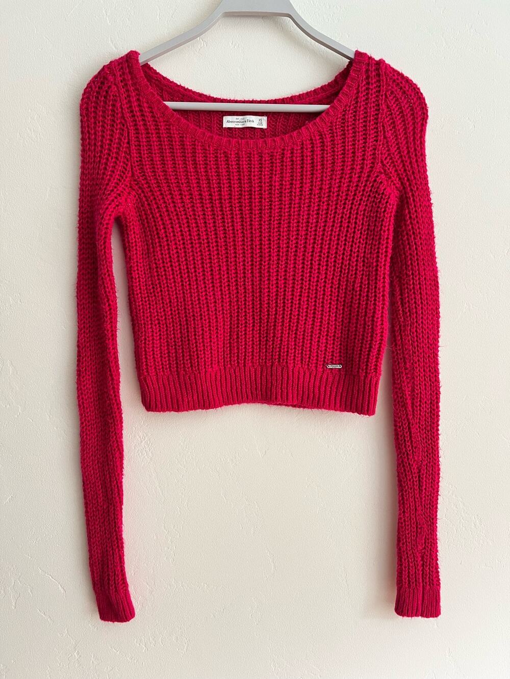 Vintage Abercrombie & Fitch Y2K Loose Knit Long Sleeve Hot Pink Sweater Size: XS